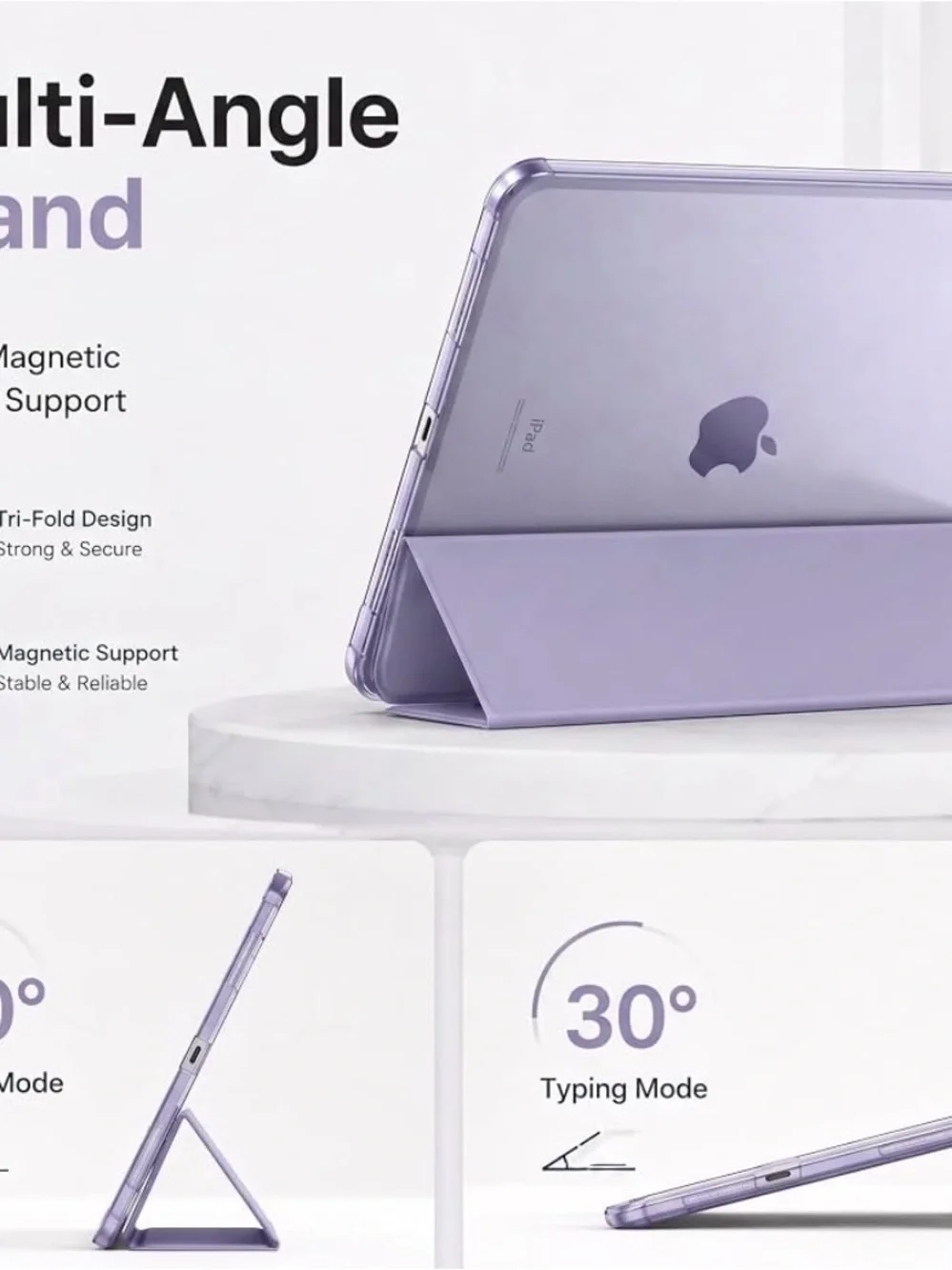 Apple Lavender Tri-Fold Smart Case for iPad with Clear Back 11th gen
